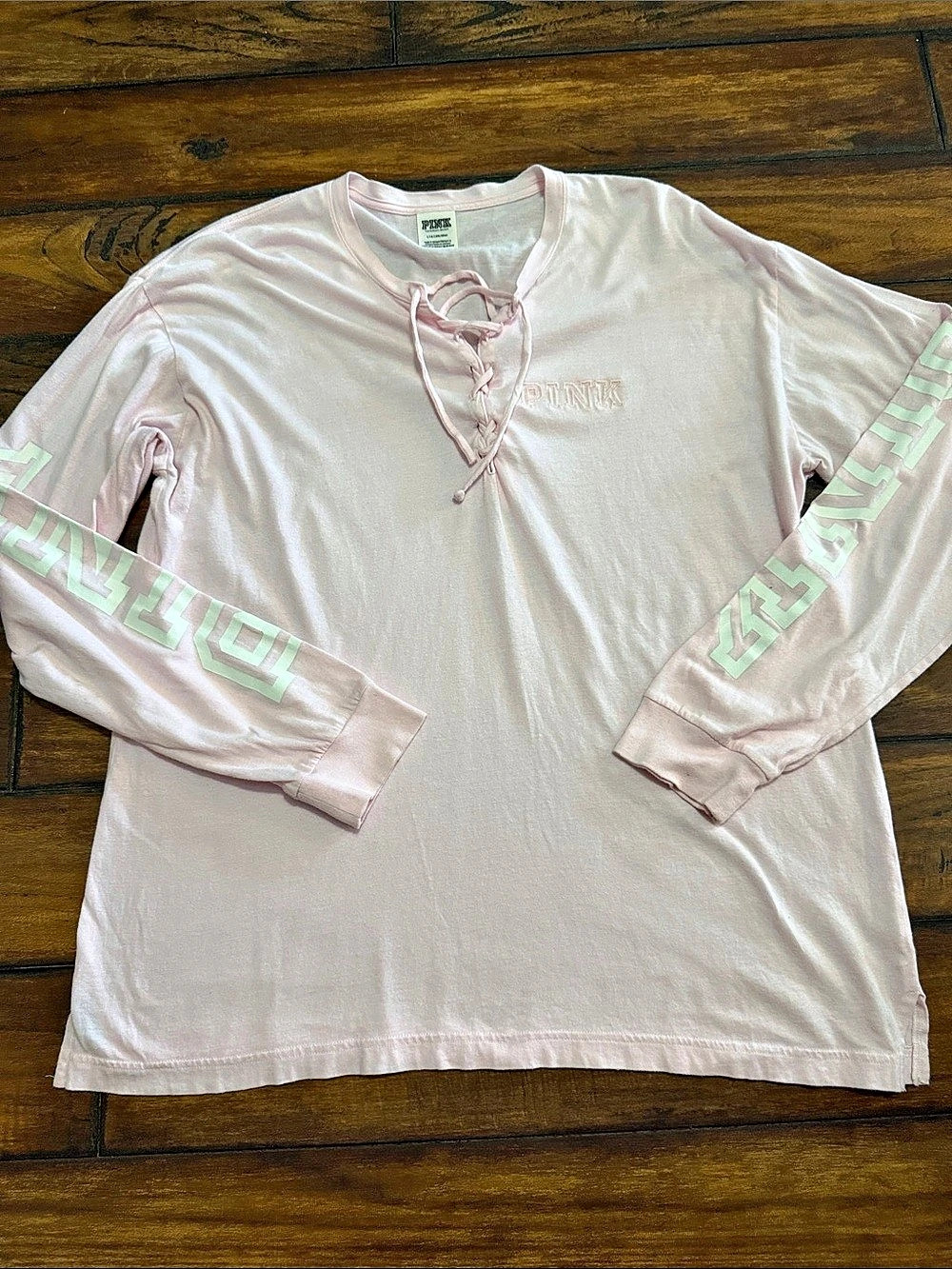 PINK Like New Long Sleeve Light Pink Lace-Up Tee